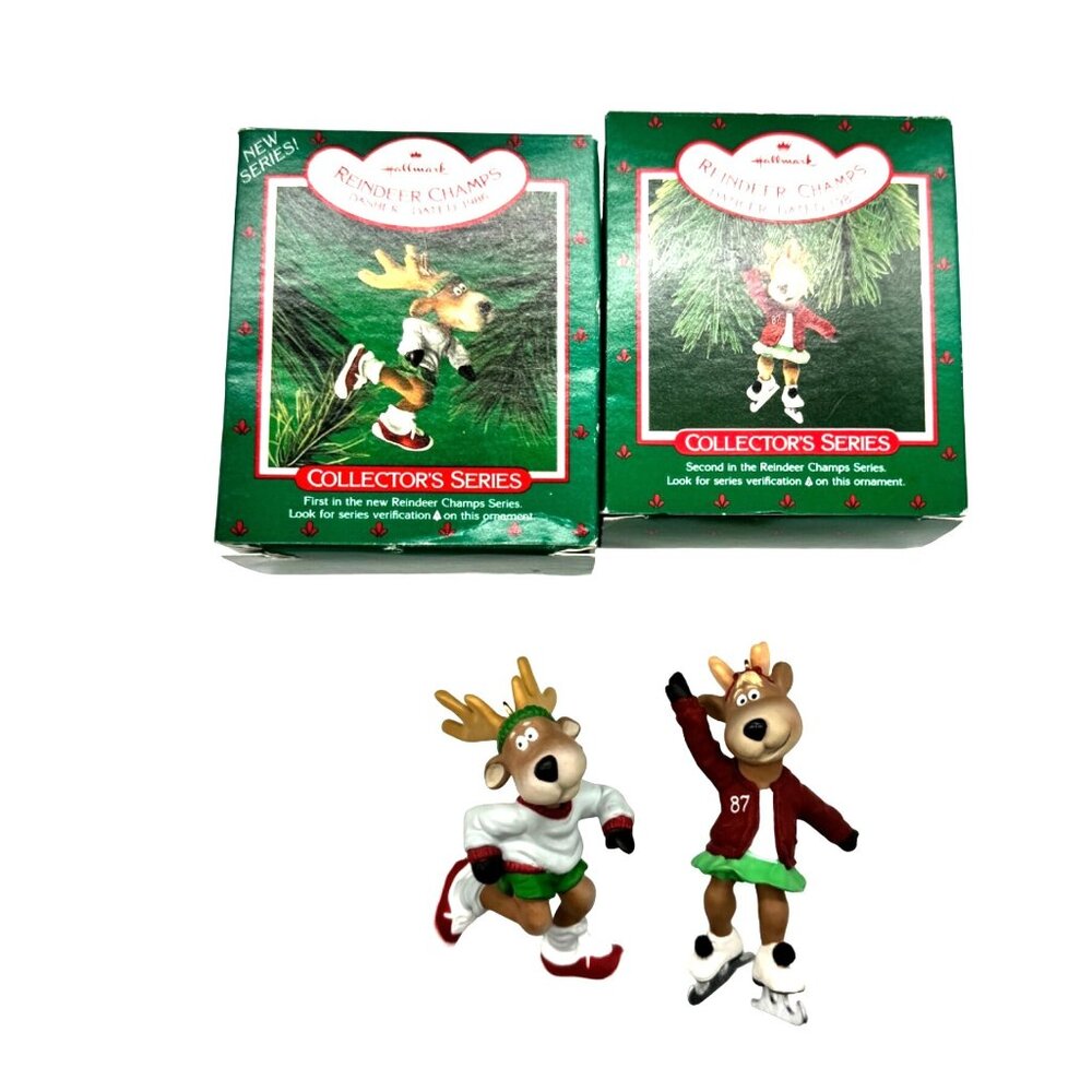 Hallmark Keepsake‎ Reindeer Champs Dasher 1986 Dancer 1987 Ornaments Set of 2